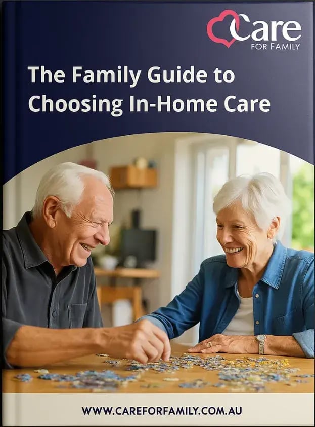 Front cover for the family guide to choosing in-home care.