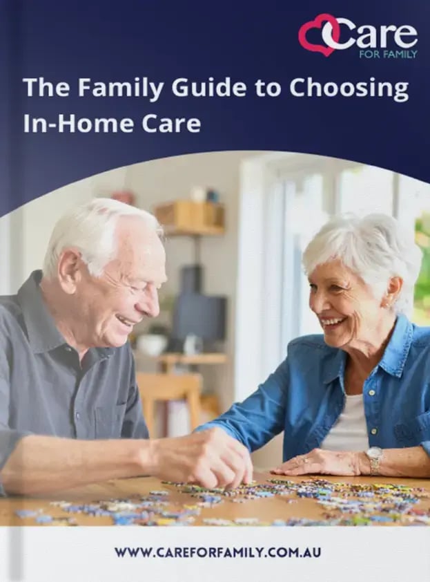 Front cover for the family guide to choosing in-home care.